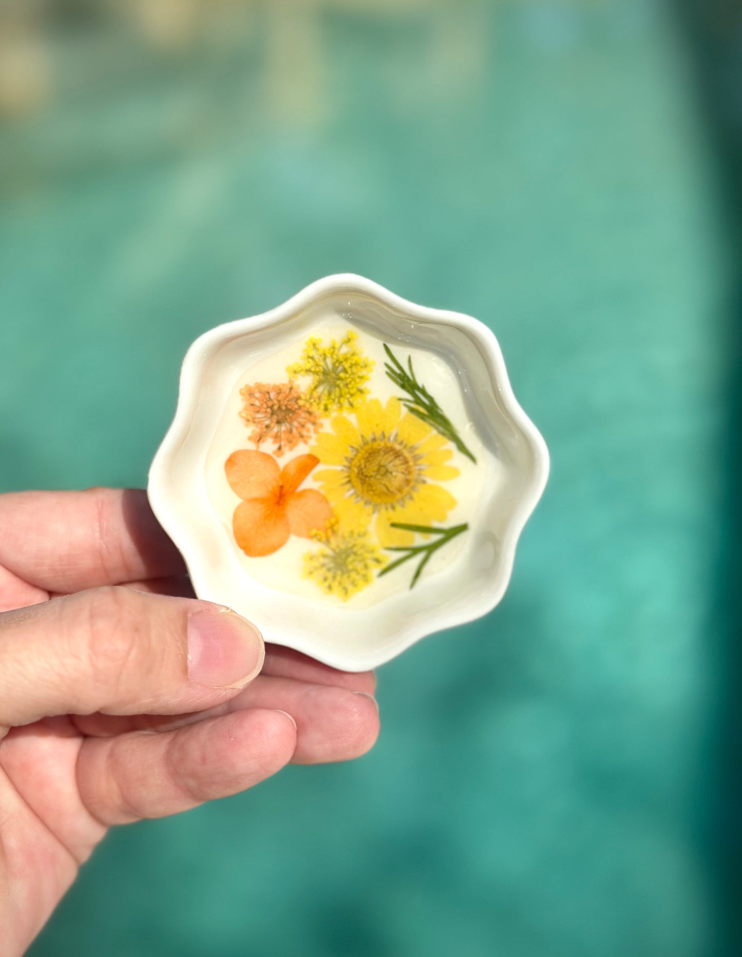 Ring Dish with Dried Flowers and Resin