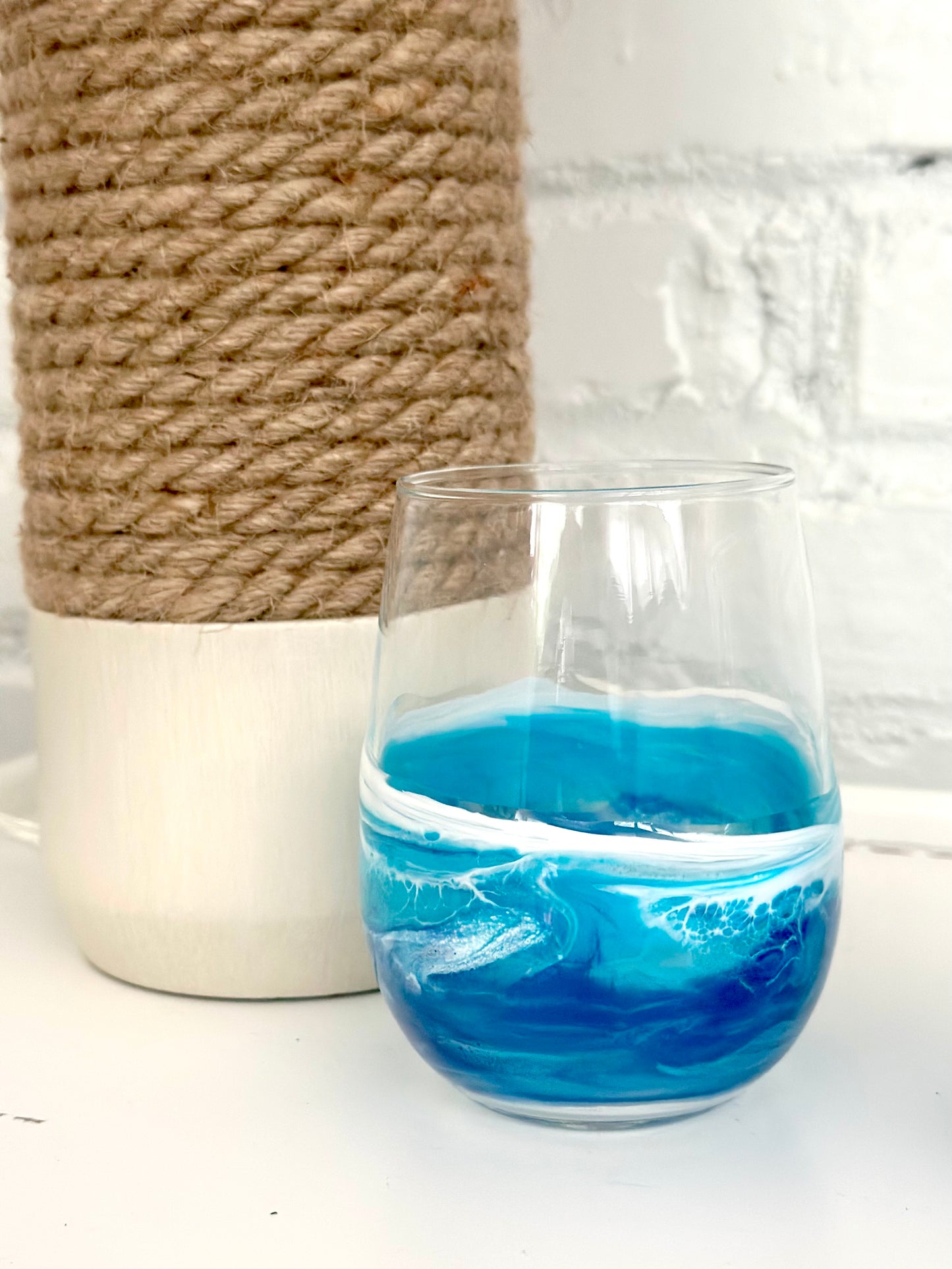 Resin Wave Stemless Wine Glass - Beach Glassware