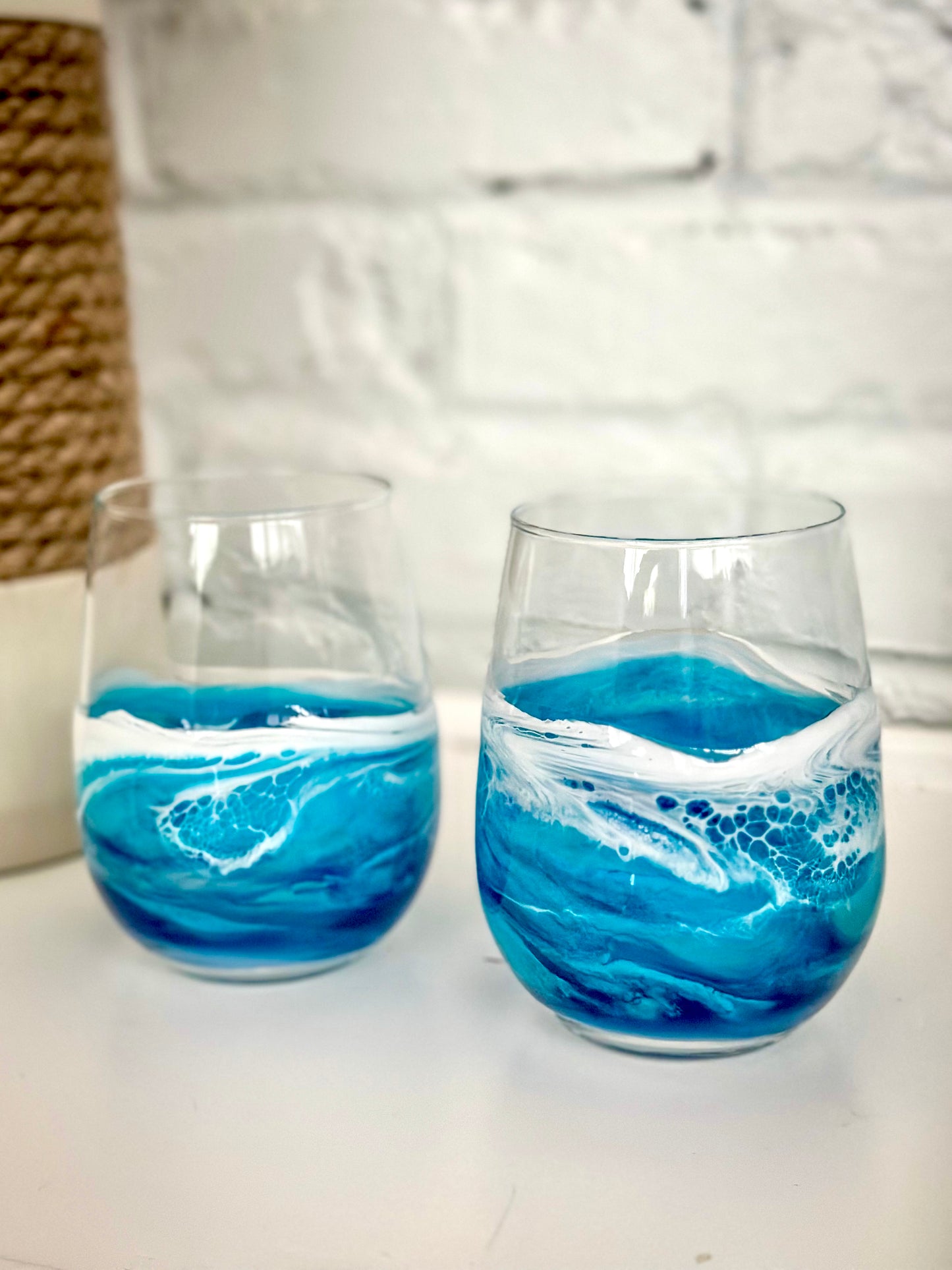 Resin Wave Stemless Wine Glass - Beach Glassware