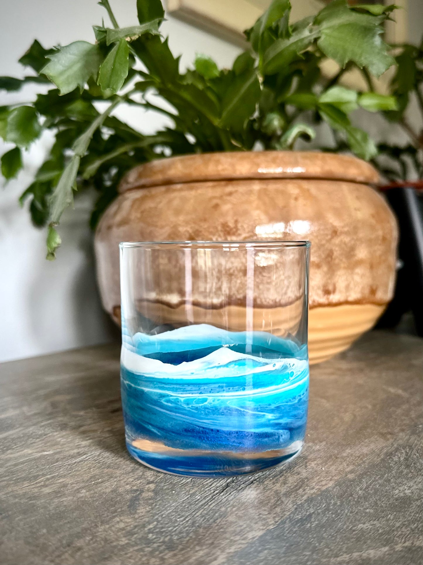 Resin Wave Rock Glass: Coastal Ocean Inspired Glassware - Beach Wedding Gift