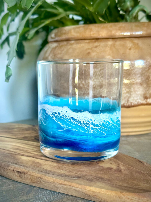 Resin Wave Rock Glass: Coastal Ocean Inspired Glassware - Beach Wedding Gift