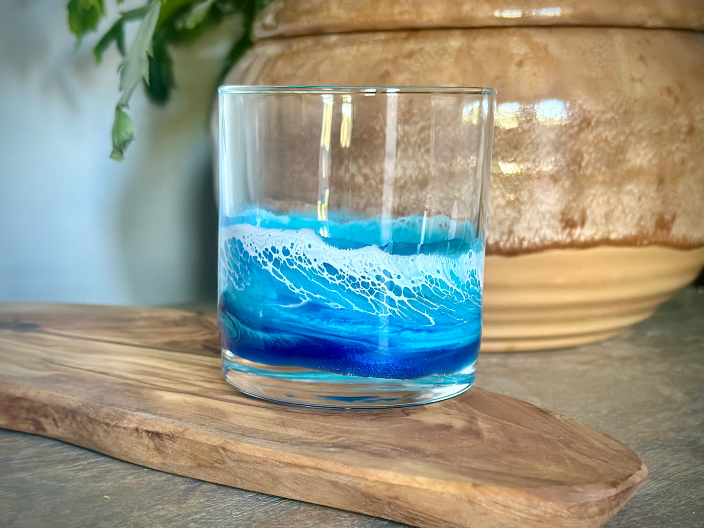 Resin Wave Rock Glass: Coastal Ocean Inspired Glassware - Beach Wedding Gift