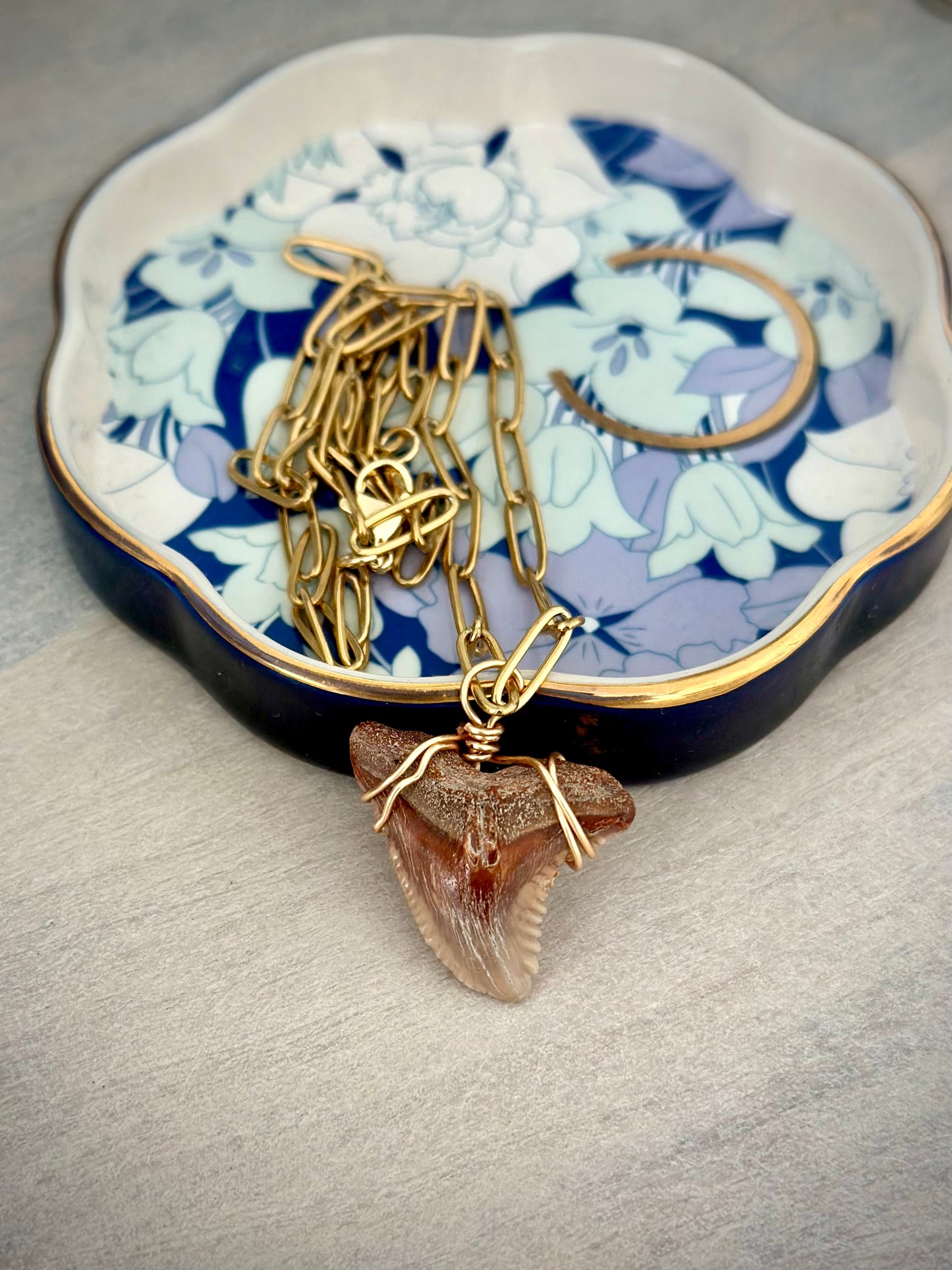 Shark Tooth Necklace - Paperclip Tarnish Resistant Gold Chain