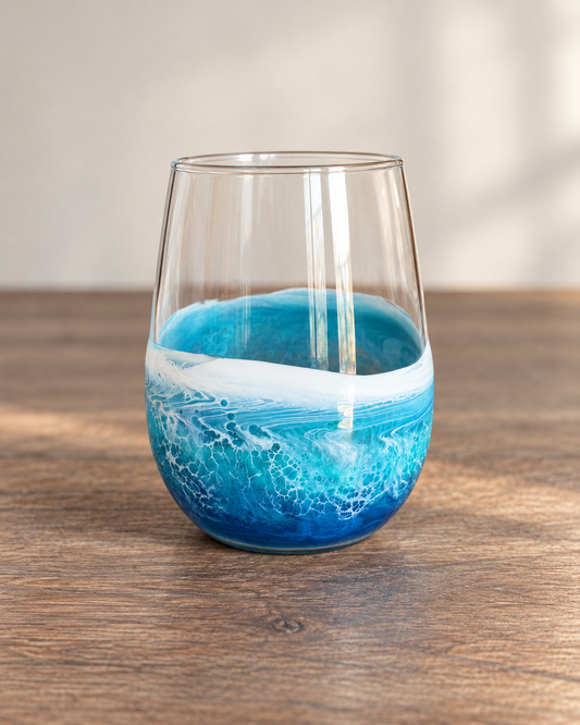 Resin Wave Stemless Wine Glass | Coastal Beach Glassware