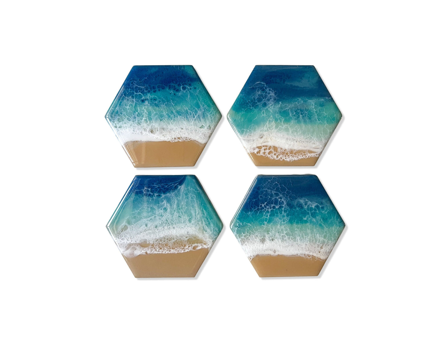 Resin Ocean Waves Ceramic Coasters - Hexagon