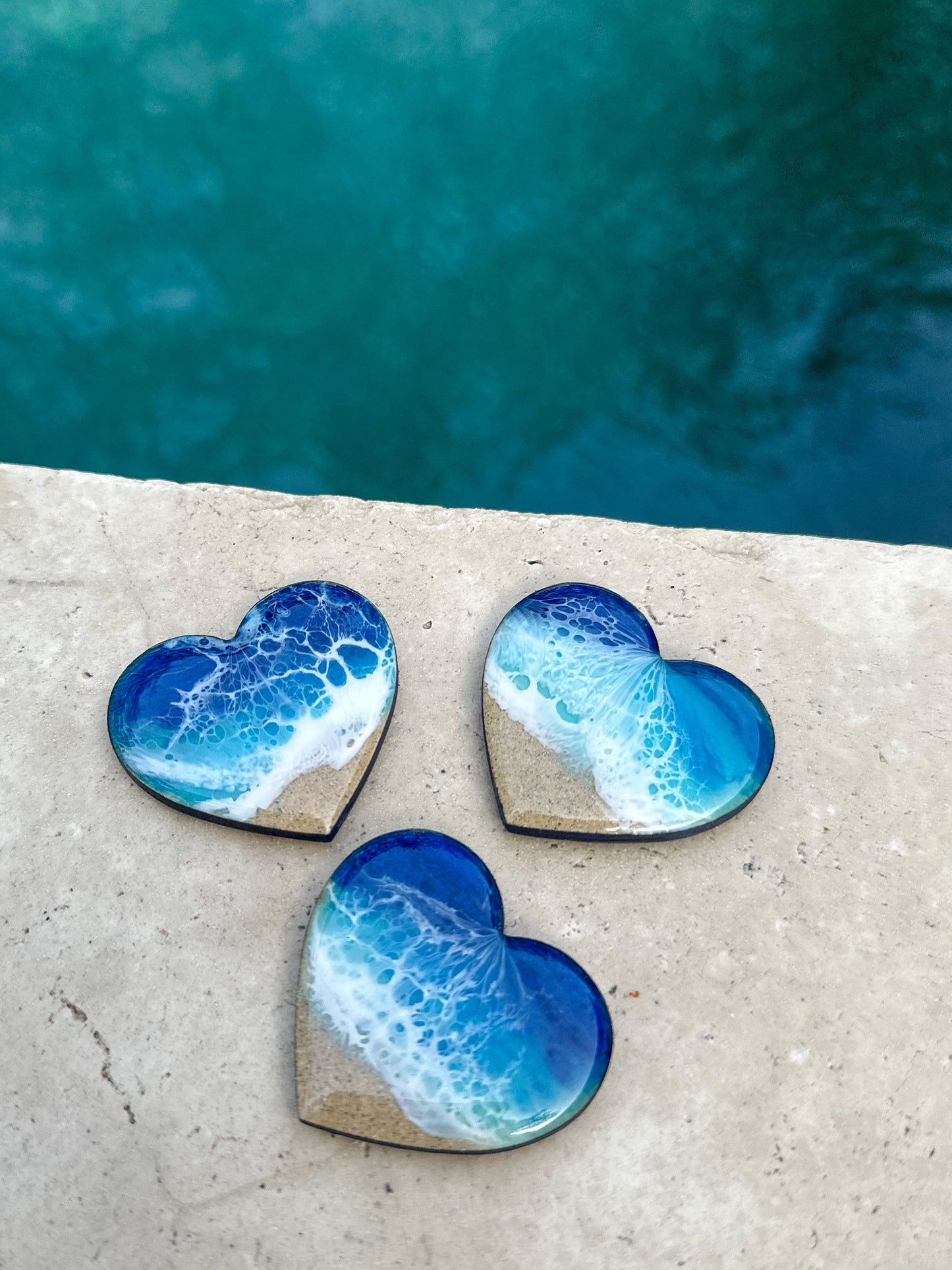 Set of 3 fridge heart magnets - Beach Wedding Favor