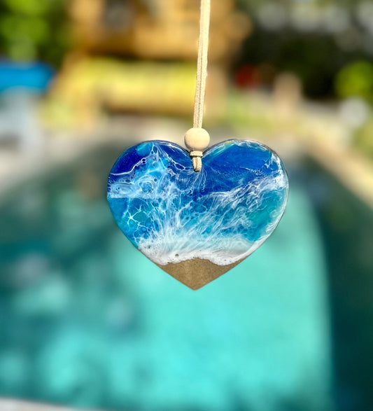 Resin Heart Art  - Ocean Resin Heart Ornaments