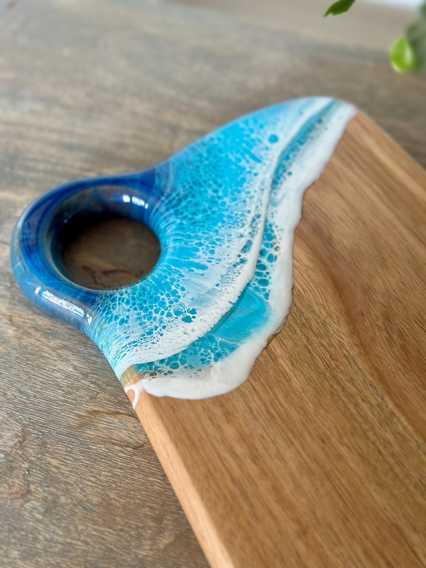 Handcrafted Wooden Charcuterie Board with Resin Wave Design