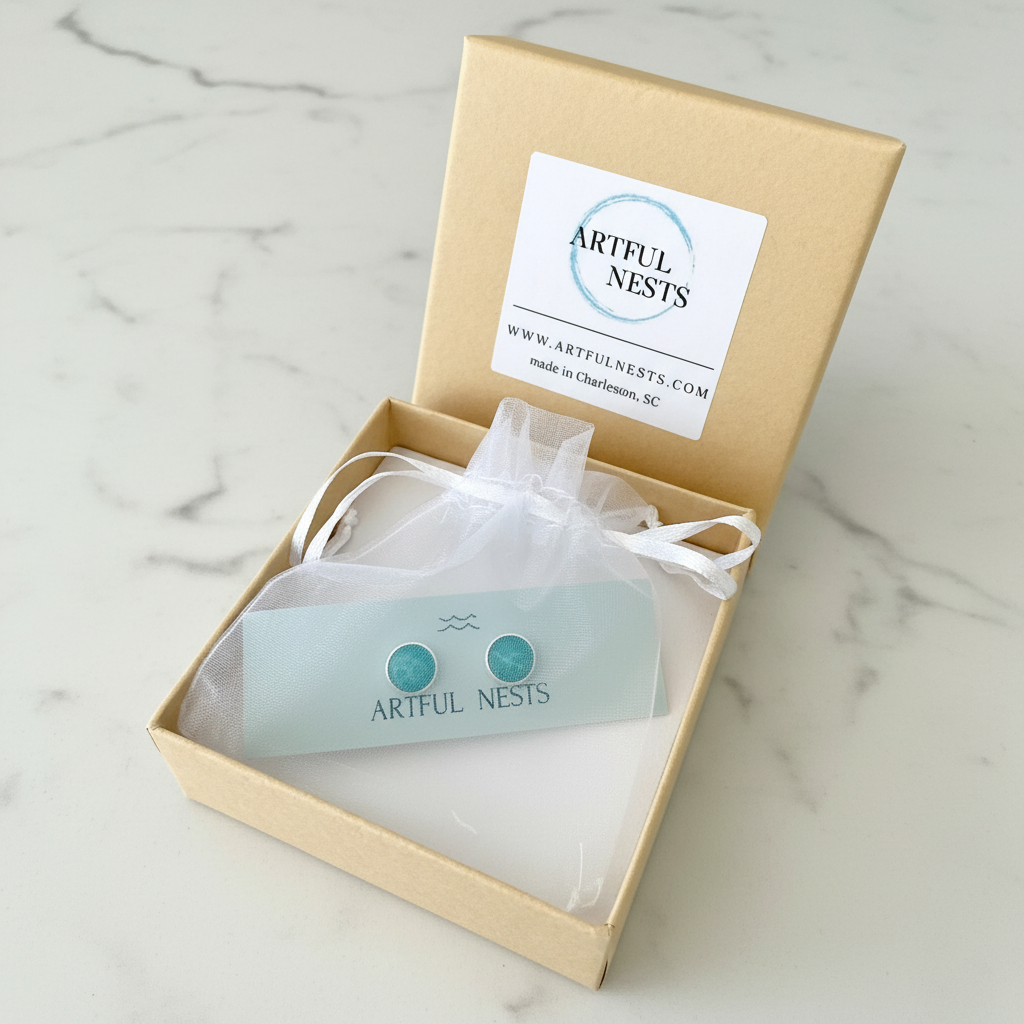 Artful Nests Earrings - Packaging Overhead