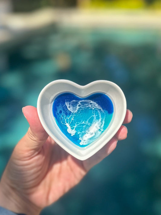 Ring Trinket Dish with Resin Waves - Heart