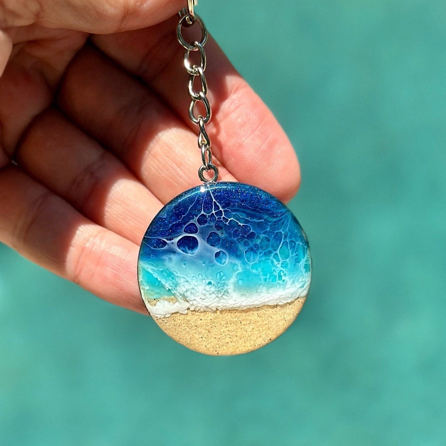 Resin Keychain with Ocean Waves - Beach Wedding Favor