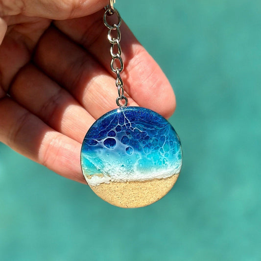 Resin Keychain with Ocean Waves - Beach Wedding Favor