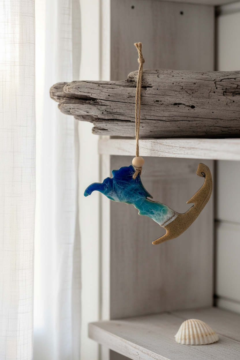 Cape Cod Ornament on Driftwood Shelf
