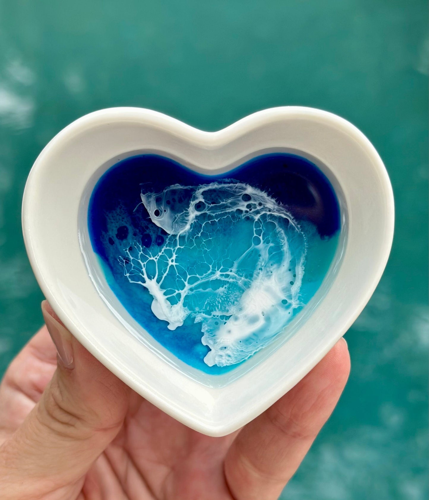 Ring Trinket Dish with Resin Waves - Heart