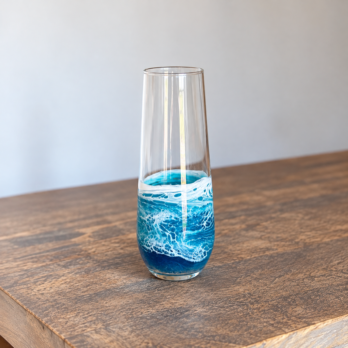 Resin Wave Stemless Champagne Flute | Coastal Celebration Glassware