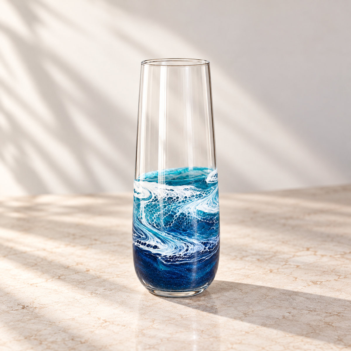 Resin Wave Stemless Champagne Flute | Coastal Celebration Glassware