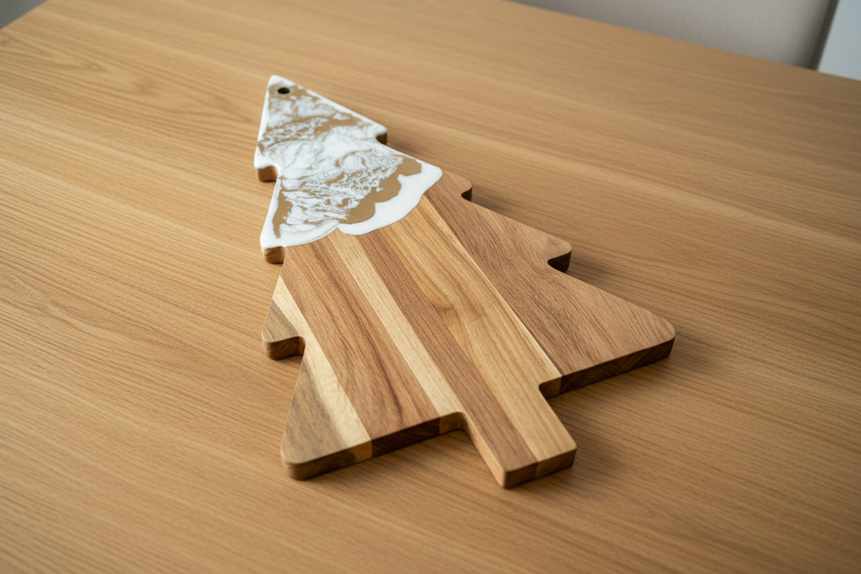 Christmas Tree Board White & Gold – Laying on Wood Table