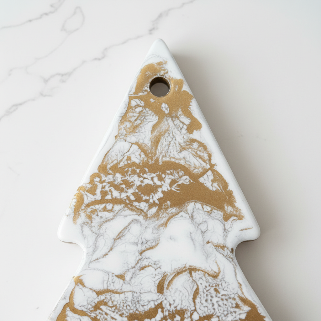 Christmas Tree Board White & Gold – Resin Detail Close-Up