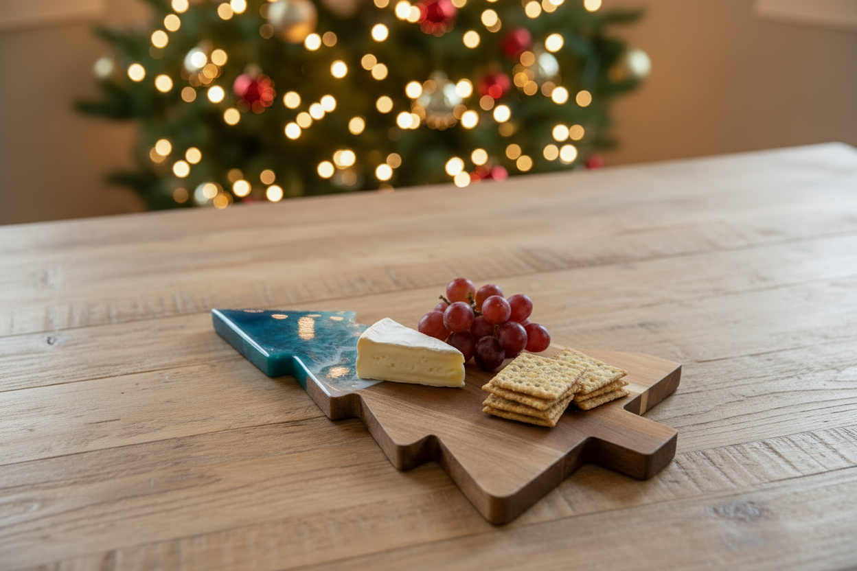 Christmas Tree Charcuterie Board – Overhead Holiday Scene