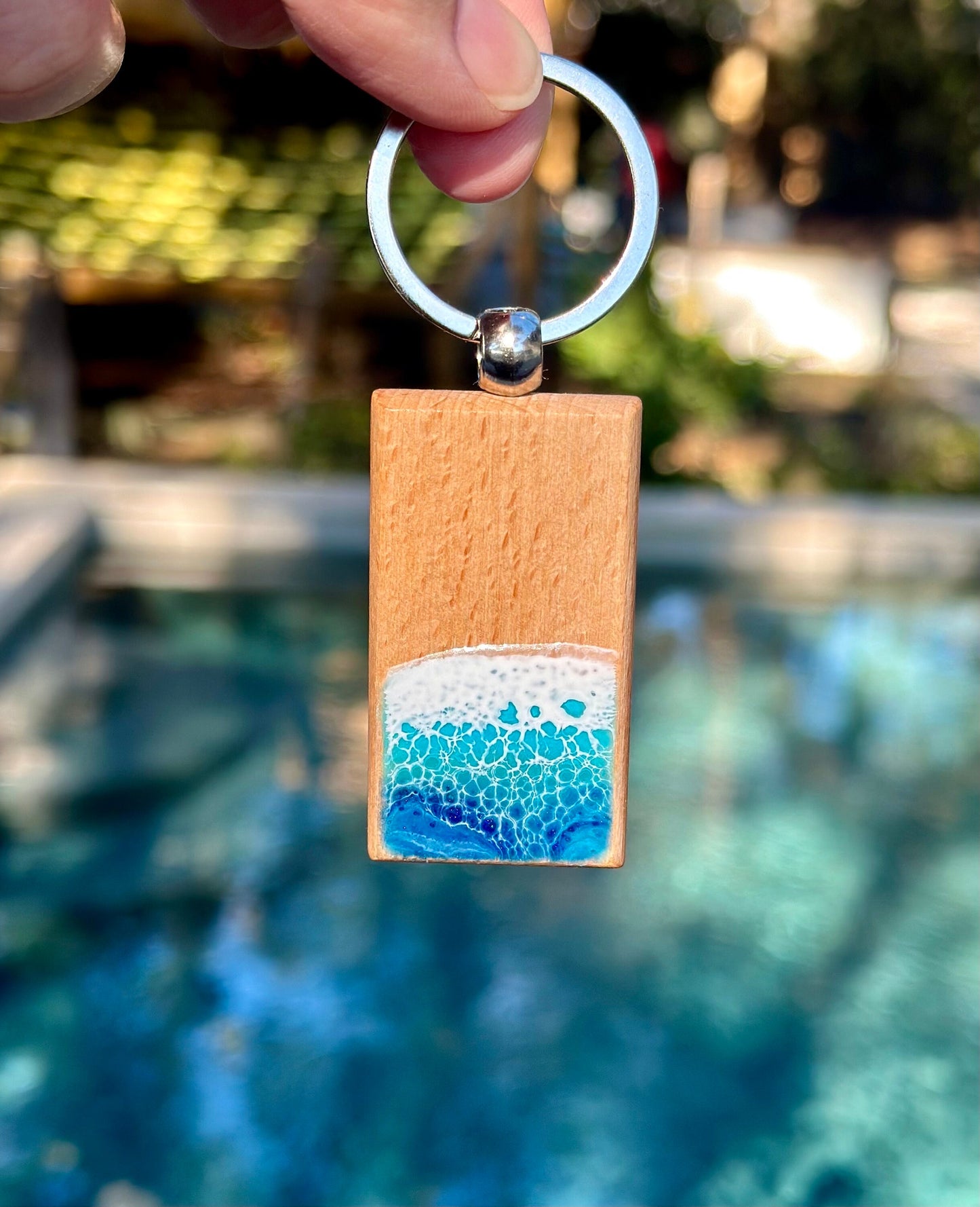 Resin Keychain - Epoxy Resin Ocean Waves Key Holder