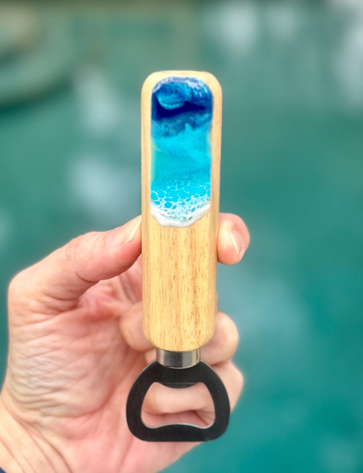 Wooden Resin Ocean Waves Bottle Opener - Beach Wedding Favor