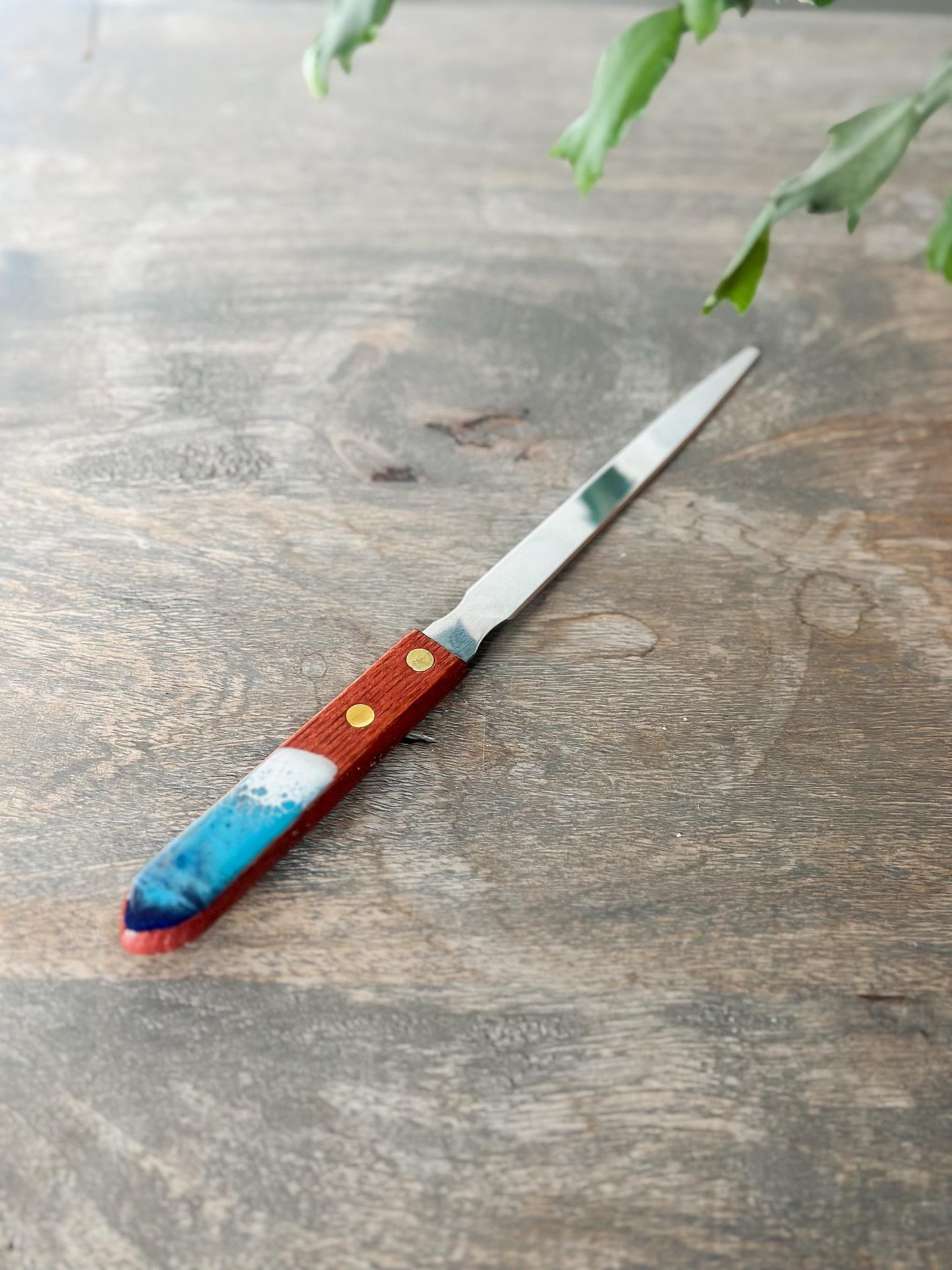 Stainless Steel Letter Opener with Resin Wave Wooden Handle