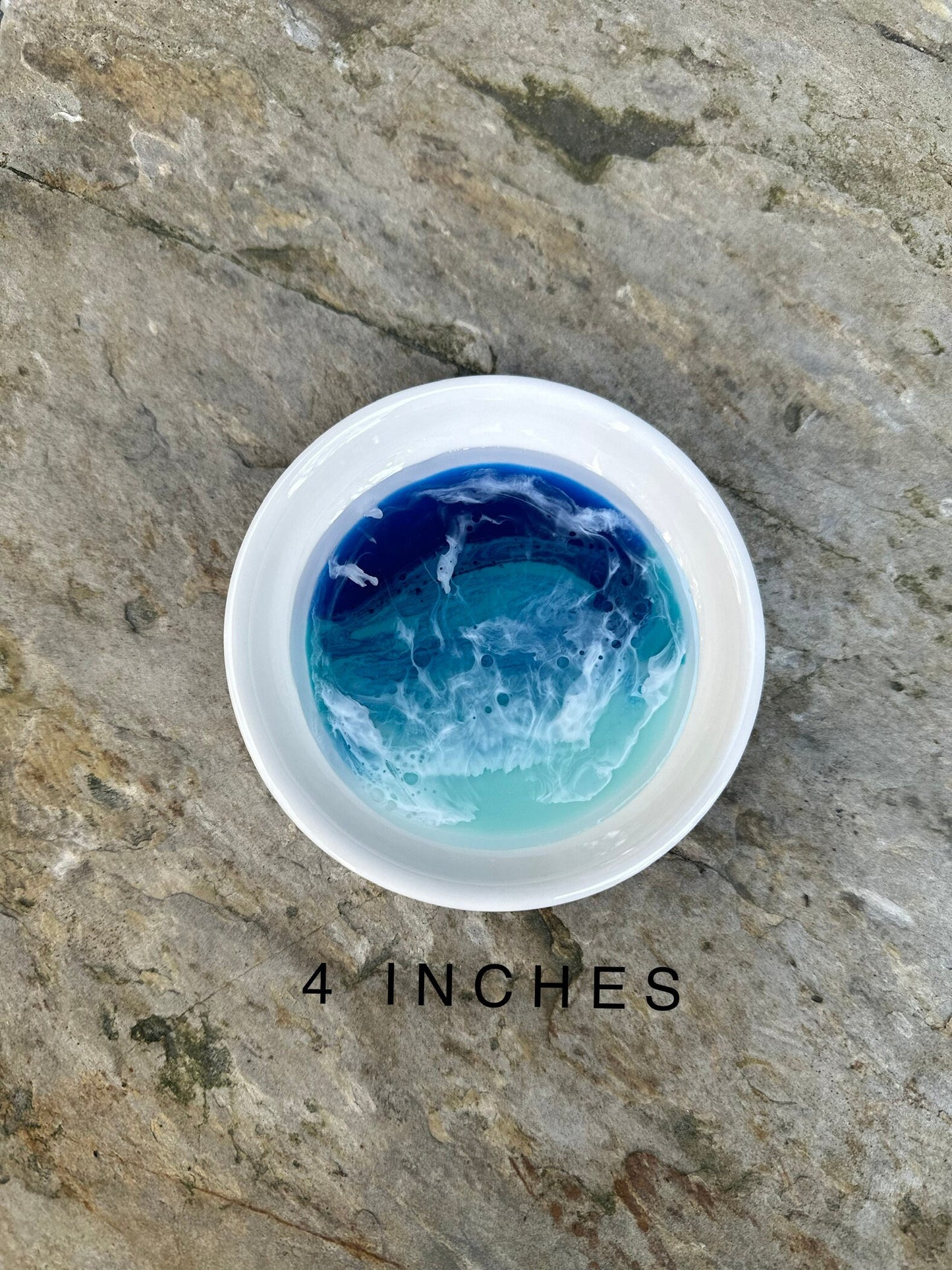 Ocean Inspired Trinket Dish - Ceramic Ring Dish with Resin Waves