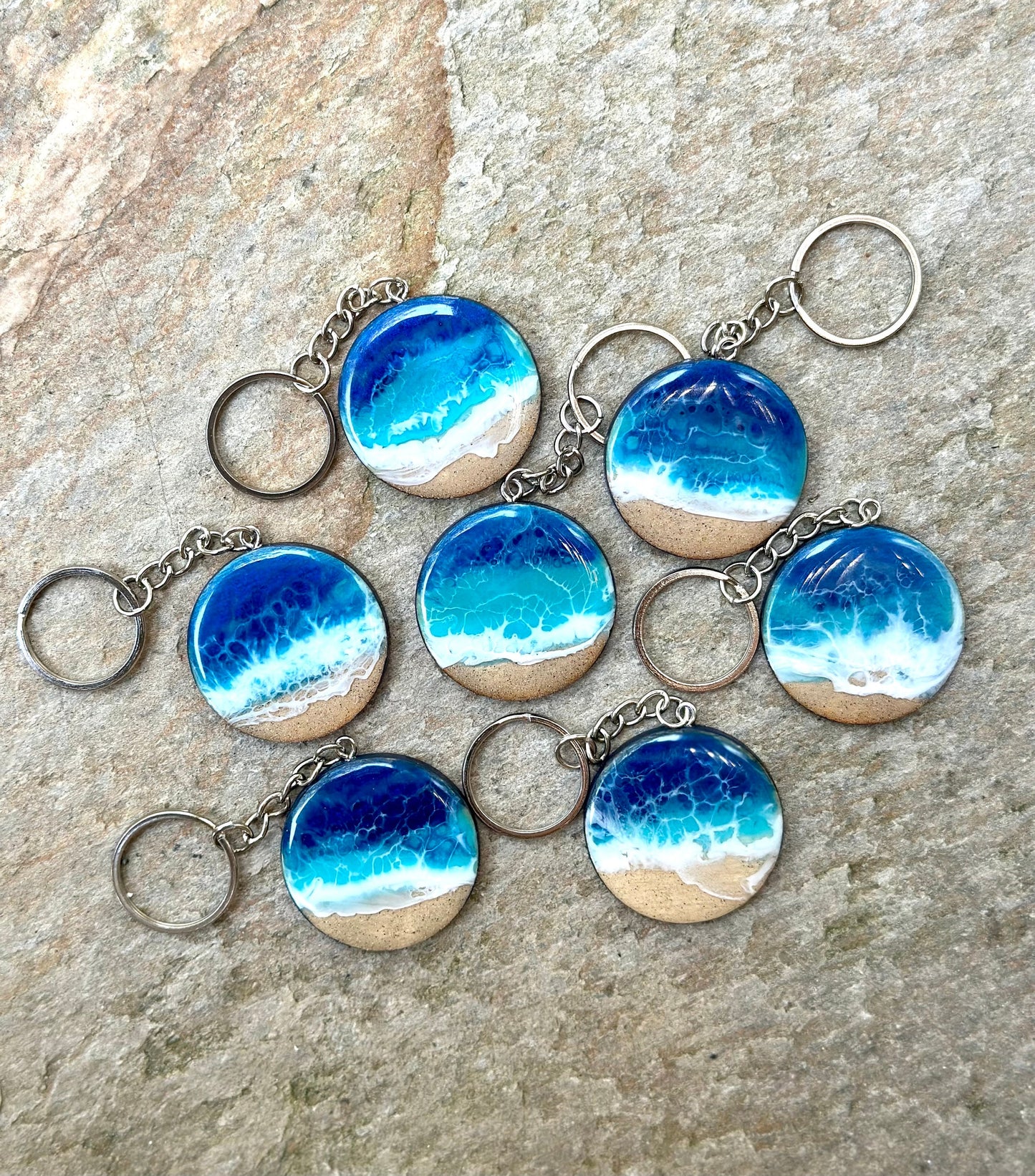 Resin Keychain with Ocean Waves - Beach Wedding Favor