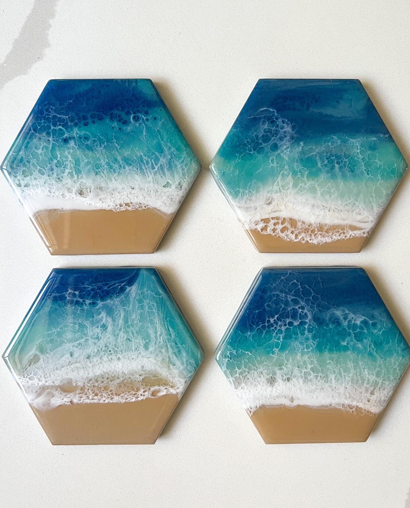 Resin Ocean Waves Ceramic Coasters - Hexagon
