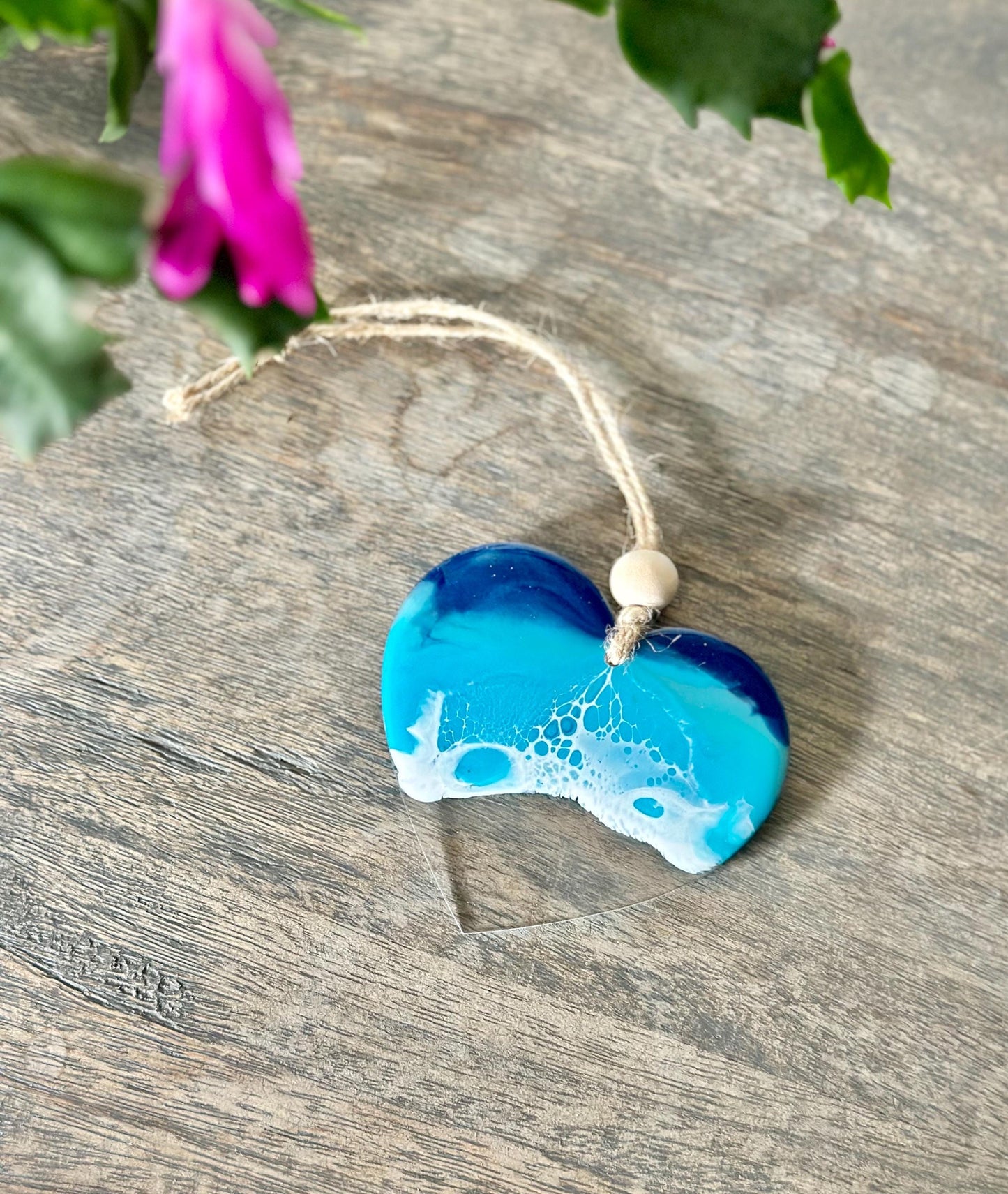 Clear Acrylic Ocean Resin Waves  Heart