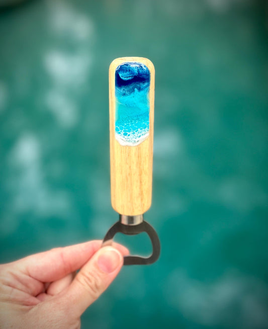 Wooden Resin Ocean Waves Bottle Opener - Beach Wedding Favor