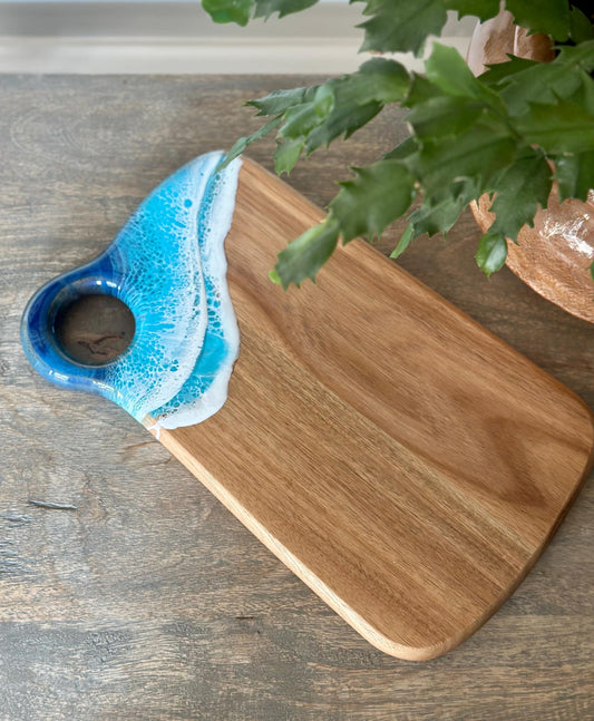 Handcrafted Wooden Charcuterie Board with Resin Wave Design