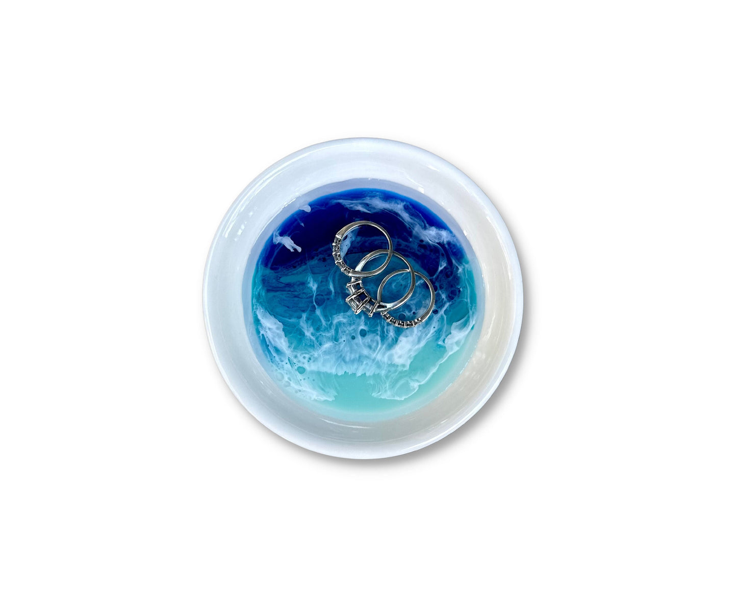 Ocean Inspired Trinket Dish - Ceramic Ring Dish with Resin Waves