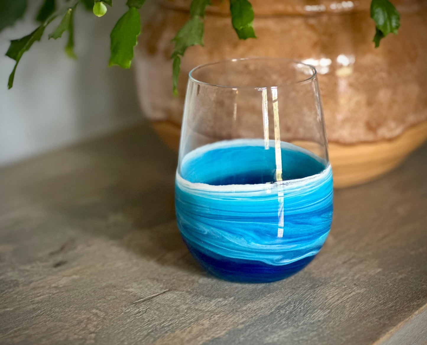Resin Wave Stemless Wine Glass - Beach Glassware