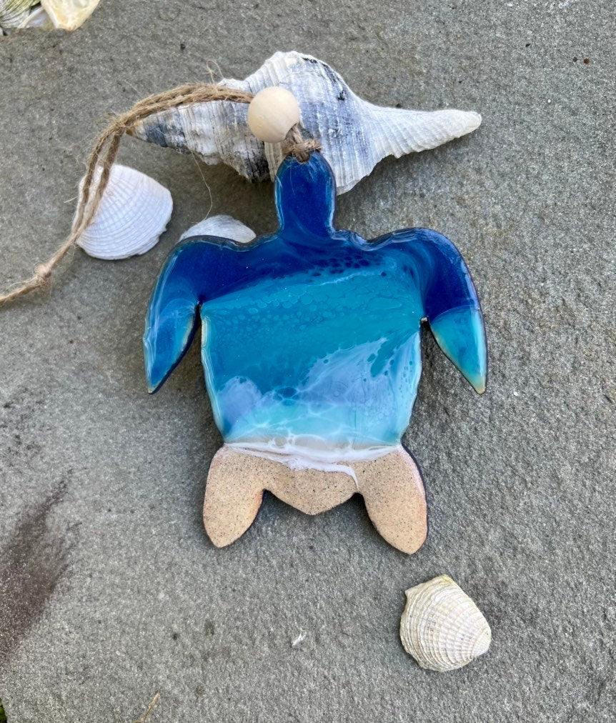 Ocean Resin Turtle Ornament: Beach Decor, Sea Turtle Gift
