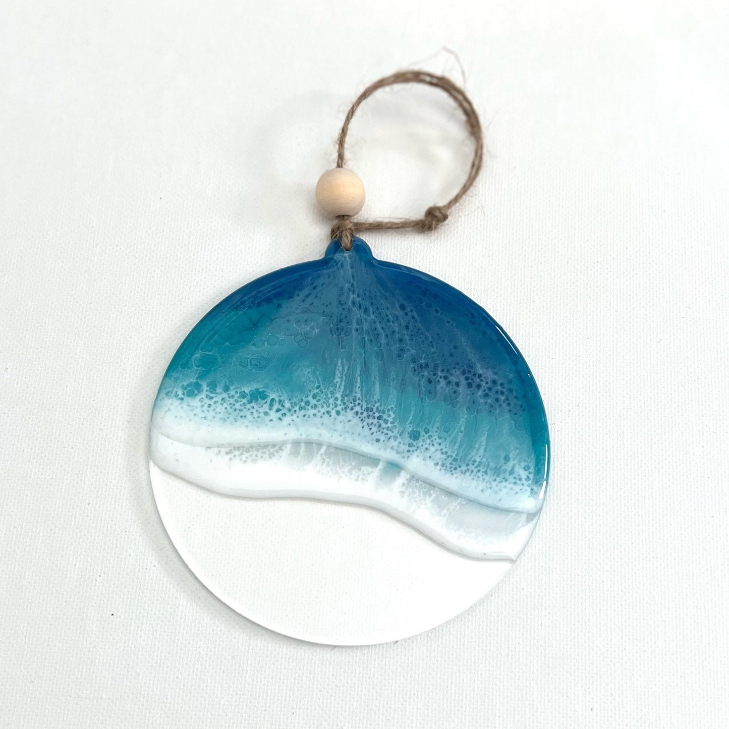 Resin Wave Acrylic Ornament   Coastal Christmas Decor  Beach Ornament with Jute & Bead