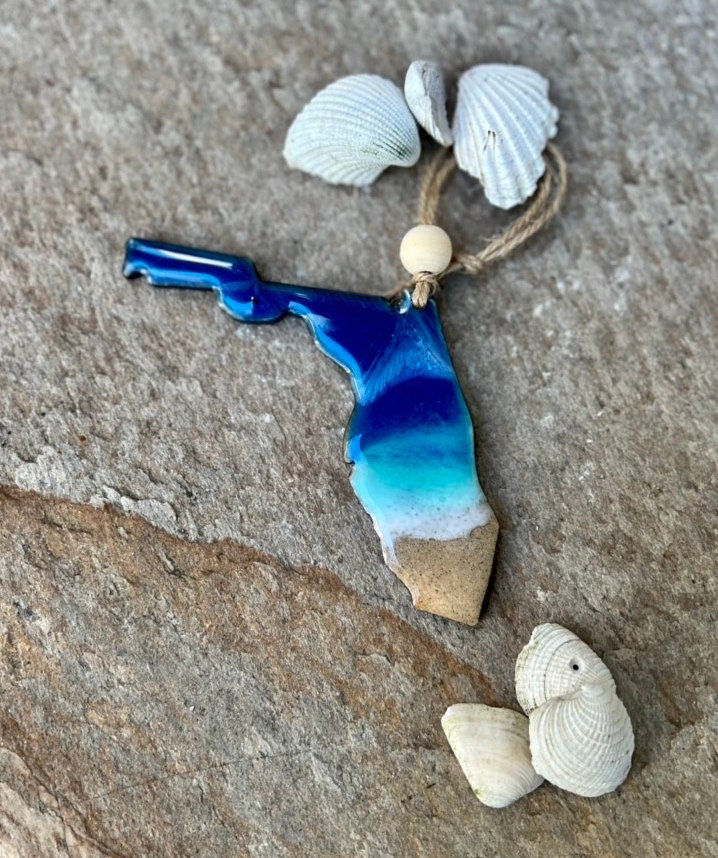 Resin Florida Ornament: Ocean Wave Art, Beach Wedding Favor - Christmas Gift Florida