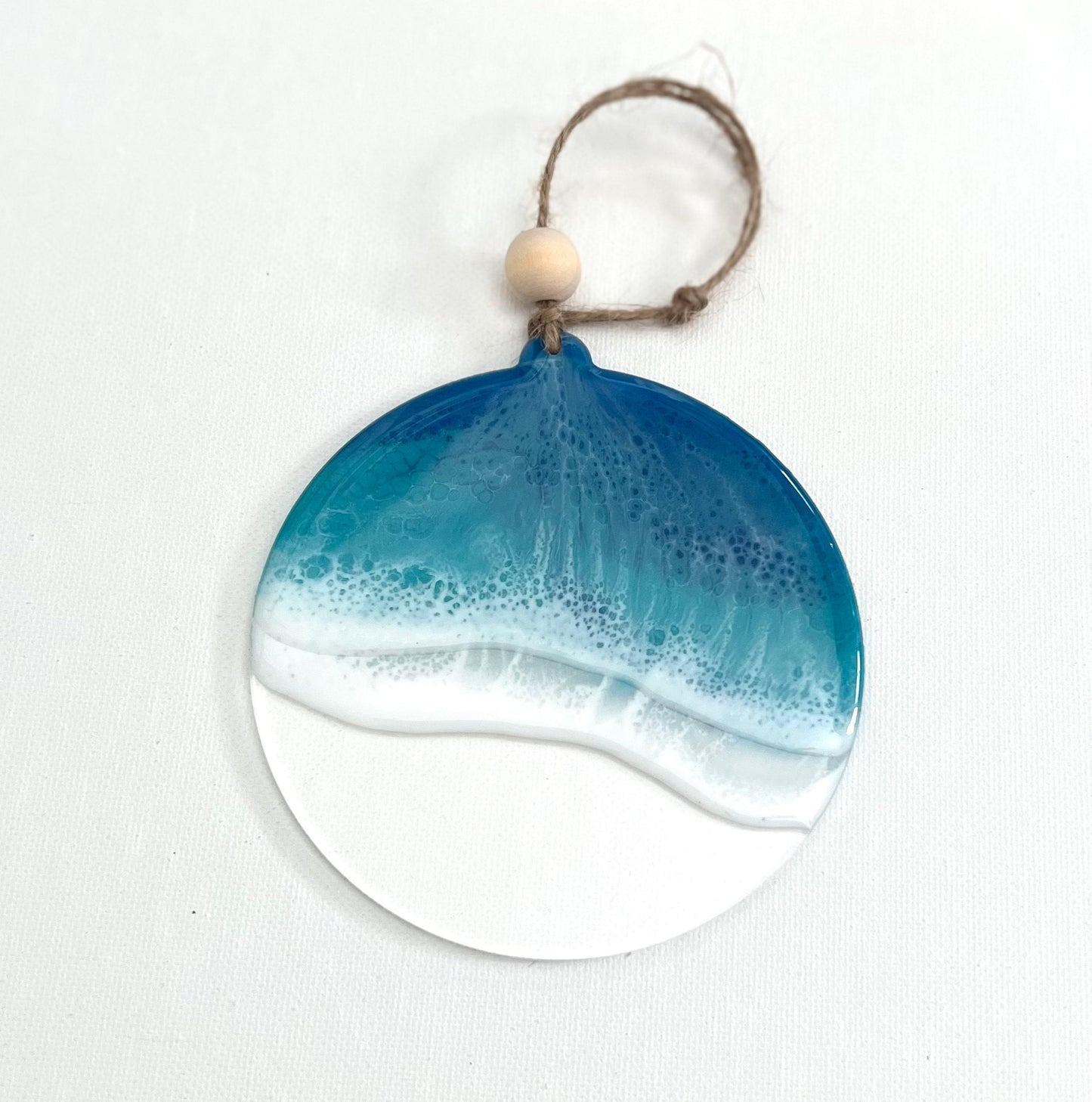 Resin Wave Acrylic Ornament   Coastal Christmas Decor  Beach Ornament with Jute & Bead