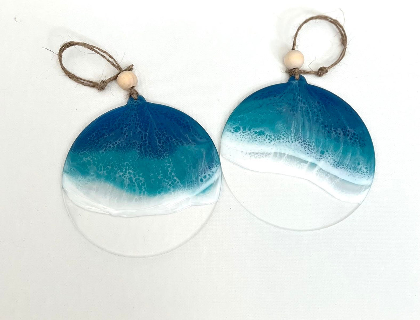 Resin Wave Acrylic Ornament   Coastal Christmas Decor  Beach Ornament with Jute & Bead