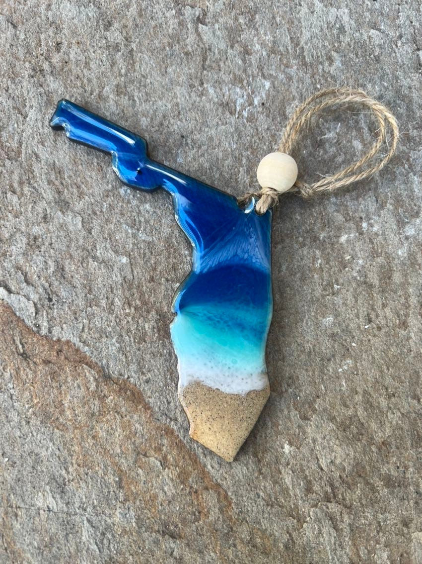 Resin Florida Ornament: Ocean Wave Art, Beach Wedding Favor - Christmas Gift Florida
