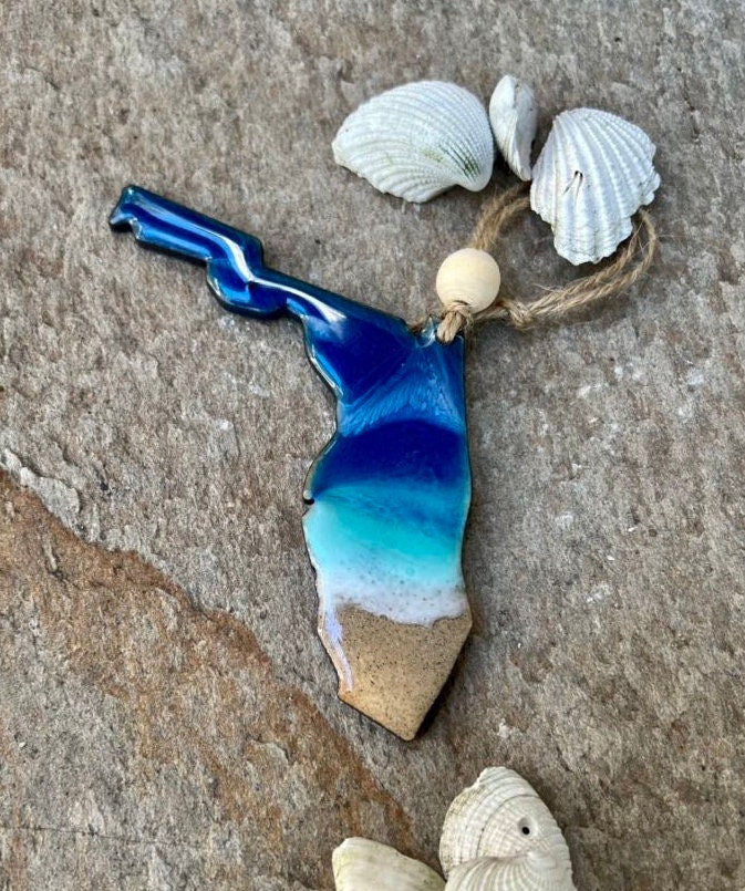 Resin Florida Ornament: Ocean Wave Art, Beach Wedding Favor - Christmas Gift Florida
