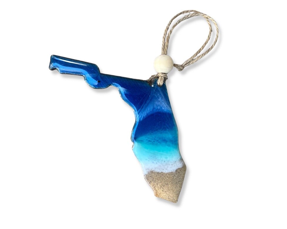 Resin Florida Ornament: Ocean Wave Art, Beach Wedding Favor - Christmas Gift Florida