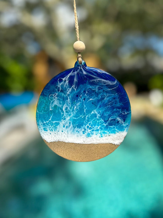 Ocean Waves Resin Ornament: Beach Themed Christmas Decor