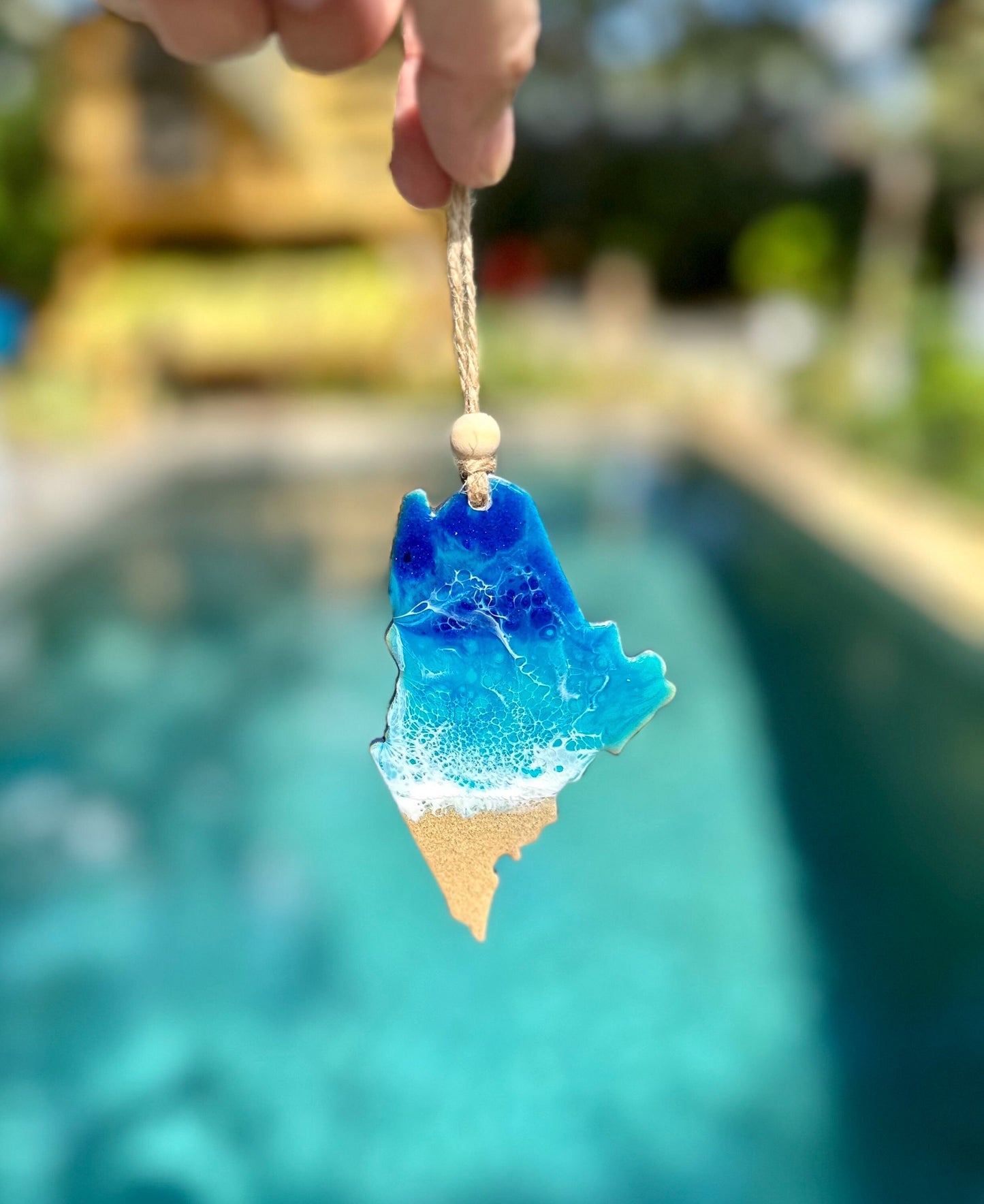 Maine Resin Ornament: Ocean Wave Art, State Souvenir - Christmas Tree Gift Mainer