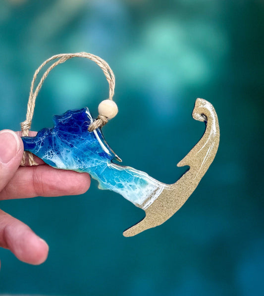 Cape Cod Resin Ocean Wave Ornament: Coastal Beach Art - Massachusetts Christmas Gift