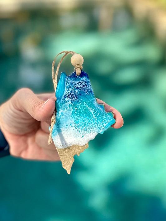 Maine Resin Ornament: Ocean Wave Art, State Souvenir - Christmas Tree Gift Mainer