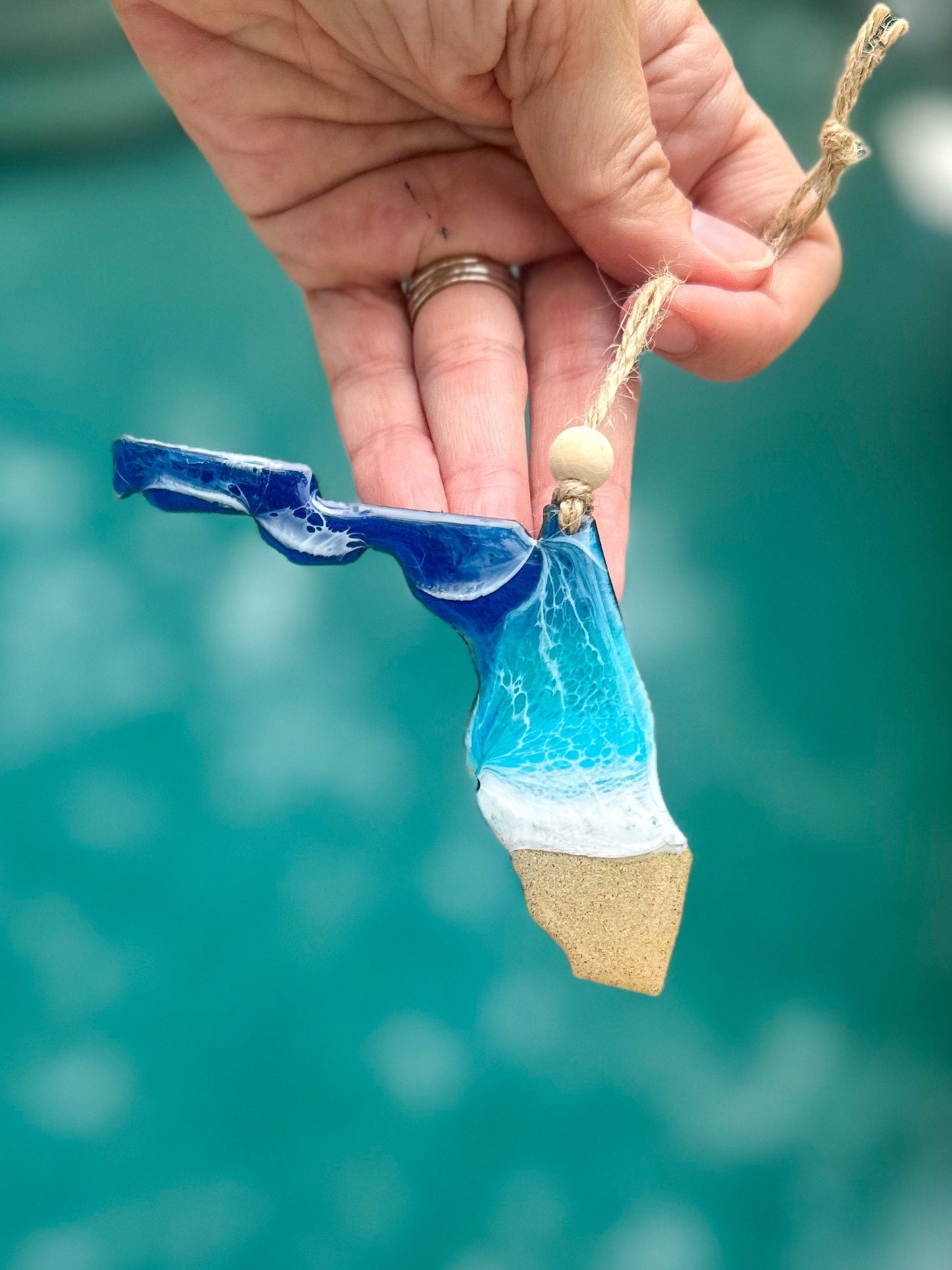 Resin Florida Ornament: Ocean Wave Art, Beach Wedding Favor - Christmas Gift Florida