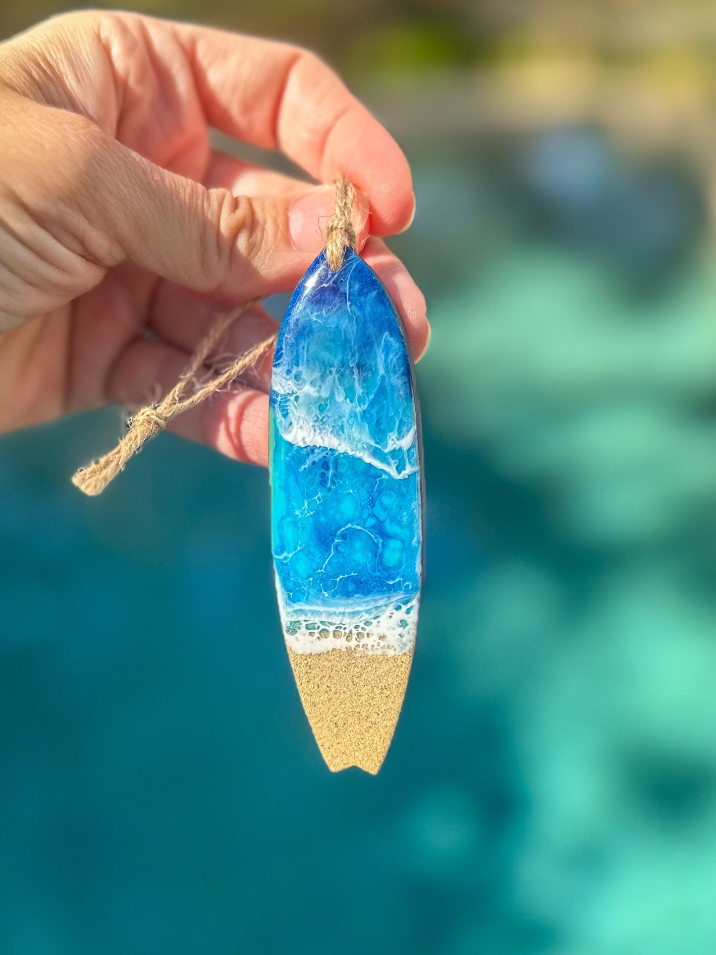Ocean Resin Surfboard Ornament: Beach Wedding Favor