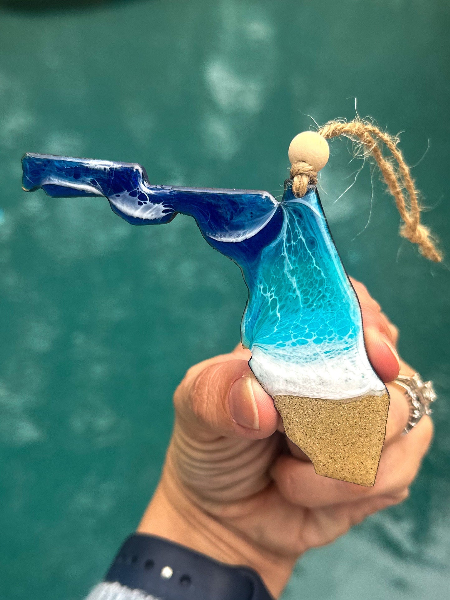 Resin Florida Ornament: Ocean Wave Art, Beach Wedding Favor - Christmas Gift Florida
