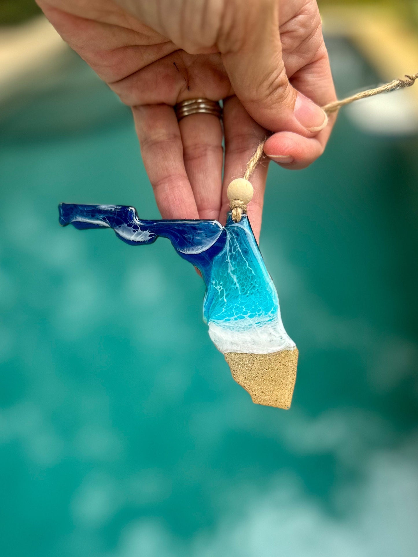 Resin Florida Ornament: Ocean Wave Art, Beach Wedding Favor - Christmas Gift Florida
